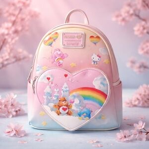 Loungefly CareBears x Sanrio Rainbow Heart Mini Backpack